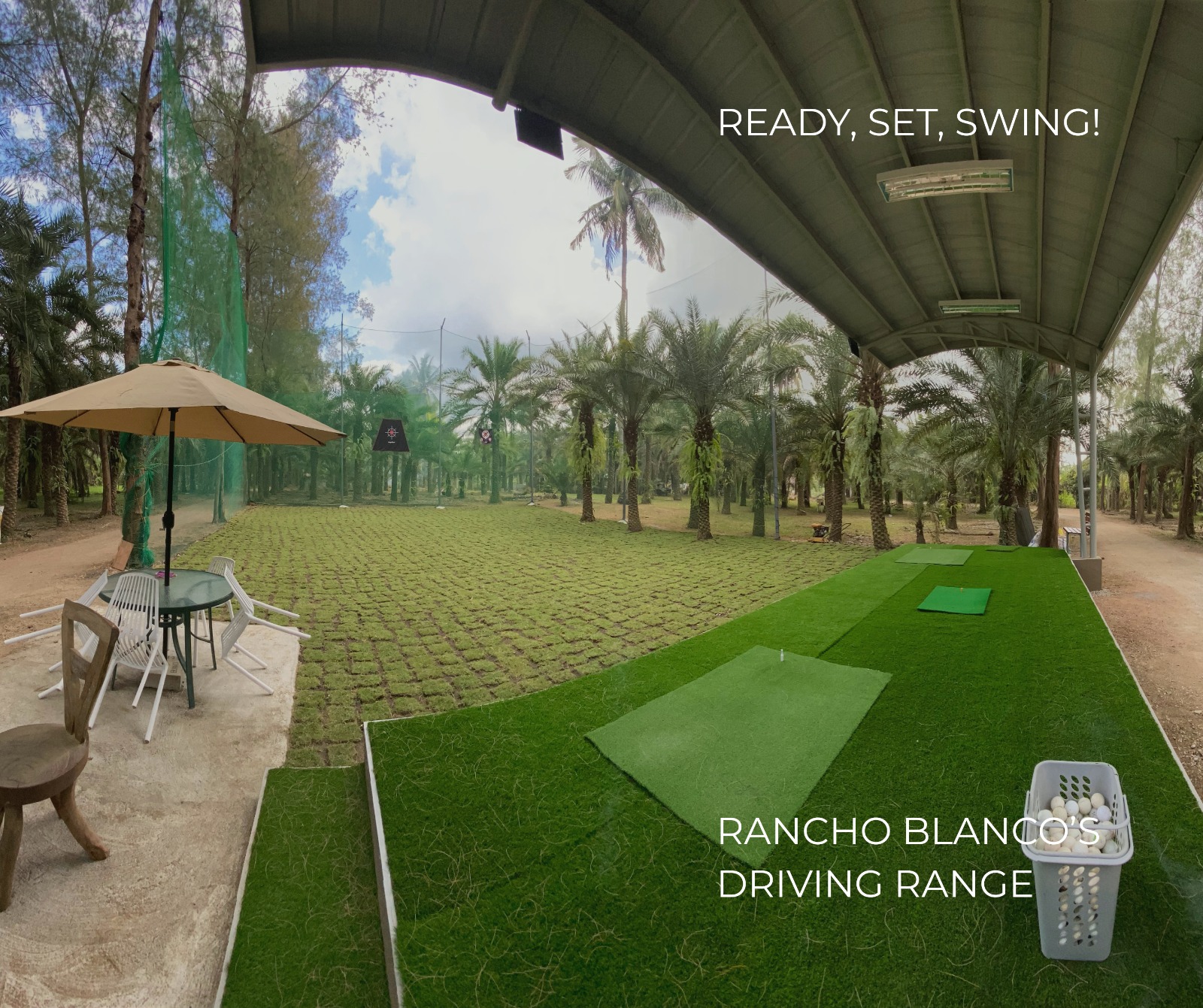 Rancho Blanco's covered driving range set in the date grove