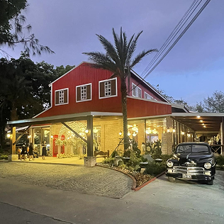 The Stable Event Center at Rancho Blanco in the evening